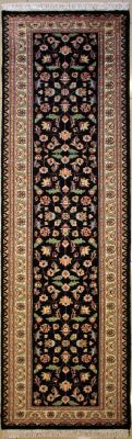 2'7x10'3 Pak Persian High Quality Area Rug with Silk & Wool Pile - Floral Design | Hand-Knotted in Black