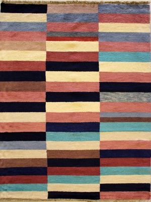 4'0x6'0 Gabbeh Area Rug with Wool Pile - Striped Design | Hand-Knotted Multicolored | 4x6