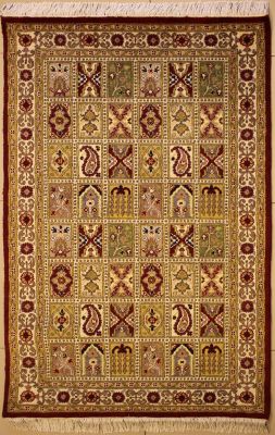 3'1x5'4 Pak Persian High Quality Area Rug with Wool Pile - Bakhtiari Panel Design | Hand-Knotted in Red