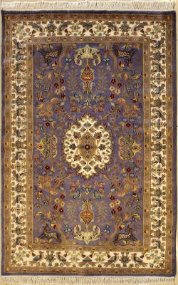 4'1x6'1 Pak Persian Area Rug with Silk & Wool Pile - Pictorial Hunting Shikargah Design | Hand-Knotted in Purple