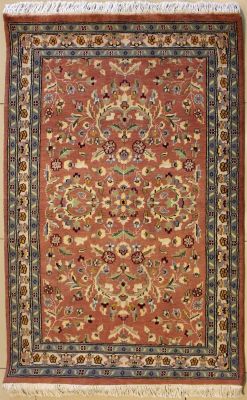 3'0x5'4 Pak Persian High Quality Area Rug with Wool Pile - Floral Design | Hand-Knotted in Reddish Brown