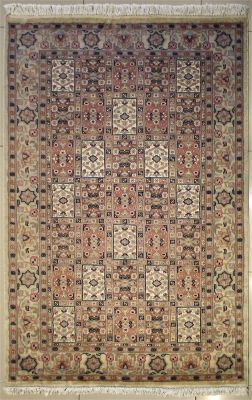 4'2x6'1 Pak Persian Area Rug with Silk & Wool Pile - Bakhtiari Panel Design | Hand-Knotted in Ivory