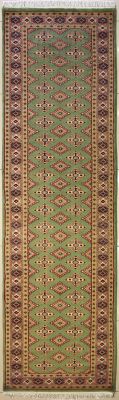 2'7x10'1 Bokhara Jaldar Area Rug with Silk & Wool Pile - Geometric Diamond Design | Hand-Knotted in Green