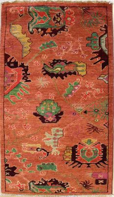 2'7x5'0 Chobi Ziegler Area Rug made using Vegetable dyes with Wool Pile - Floral Design | Hand-Knotted in Reddish Brown