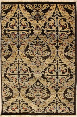 2'11x5'2 Chobi Ziegler Area Rug made using Vegetable dyes with Wool Pile - Geometric Design | Hand-Knotted in Dark Brown