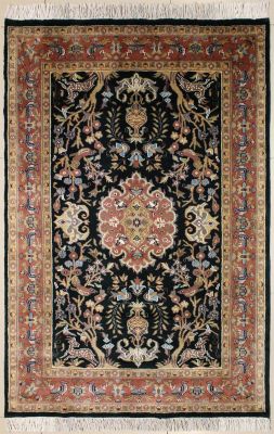 4'1x6'0 Pak Persian Area Rug with Silk & Wool Pile - Pictorial Hunting Shikargah Design | Hand-Knotted in Green