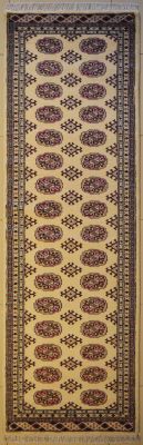 2'8x10'2 Bokhara Jaldar Area Rug with Wool Pile - Geometric Elephant Foot Design | Hand-Knotted in White