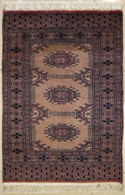 2'0x3'4 Bokhara Jaldar Area Rug with Wool Pile - Geometric Diamond Design | Hand-Knotted in Beige