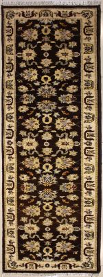 2'1x8'5 Chobi Ziegler Area Rug made using Vegetable dyes with Wool Pile - Floral Design | Hand-Knotted in Dark Brown