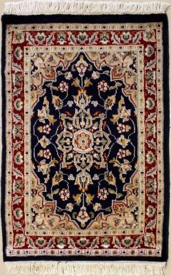 2'1x3'2 Pak Persian Area Rug with Silk & Wool Pile - Floral Design | Hand-Knotted in Blue