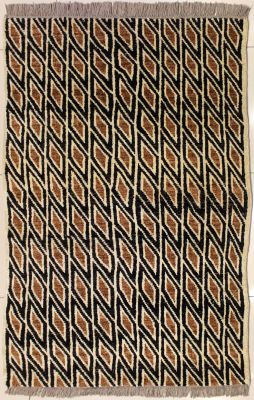 3'10x5'11 Gabbeh Area Rug with Wool Pile - Diamond Design | Hand-Knotted in White
