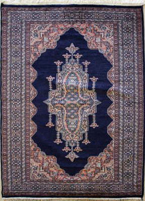 3'11x6'0 Pak Persian Area Rug with Silk & Wool Pile - Medallion Design | Hand-Knotted in Blue