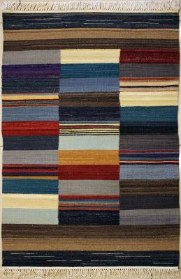 2'8"x4'1" Delightful Striped Gabbeh Rug in Majestic Multi-colors, New 2.5x4 Wool Kilim Beauty, Flatweave Contemporary Rug, qw7 