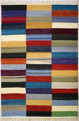 2'8"x4'1" Captivating Striped Gabbeh Rug in Exotic Multi-colors, New 2.5x4 Wool Kilim Elegance, Flatweave Contemporary Rug, qw8 