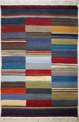 2'7"x4'1" Enchanting Striped Gabbeh Rug in Divine Multi-colors, New 2.5x4 Wool Kilim Masterwork, Flatweave Contemporary Rug, qw6 