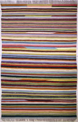 2'11"x5'3" Beaming Striped Gabbeh Rug in Scintillating Multi-colors, New 3x5 Wool Kilim Composition, Flatweave Contemporary Rug, qw12 