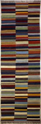 2'5"x9'11" Phenomenal Striped Gabbeh Rug in Shimmering Multi-colors, New 2.5x10 Wool Kilim Artistry, Runner Flatweave Contemporary Rug, qw5 