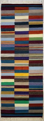 2'7"x8'1" Magnificent Striped Gabbeh Rug in Picturesque Multi-colors, New 2.5x8 Wool Kilim Innovation, Runner Flatweave Contemporary Rug, qw2 