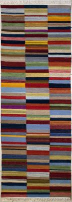2'7"x8' Regal Striped Gabbeh Rug in Heavenly Multi-colors, New 2.5x8 Wool Kilim Execution, Runner Flatweave Contemporary Rug, qw3 