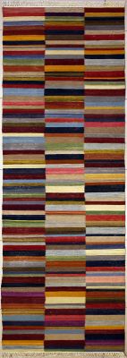 2'7"x9'11" Thrilling Striped Gabbeh Rug in Ravishing Multi-colors, New 2.5x10 Wool Kilim Conception, Runner Flatweave Contemporary Rug, qw4 