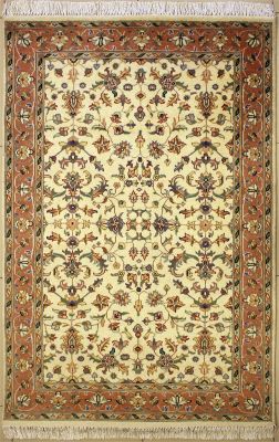 4'x6'3" Luxurious Floral Pak Persian Rug in Bewitching White, Beige & Reddish Brown, New 4x6 Wool Double Knot Masterwork, Hand-Knotted Mahal Rug, qk08877 