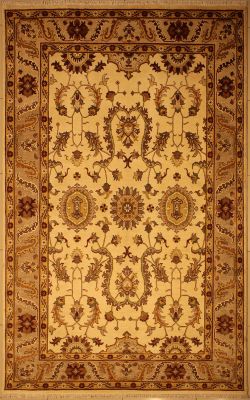 6'6"x10'4" Stylish Floral Chobi Ziegler Rug in Breathtaking White, Beige & Gold, New 6.5x10 Wool Double Knot Manifestation, Hand-Knotted Rug, qk08875 