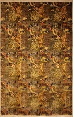 6'6"x10'4" Reinvigorating Floral Chobi Ziegler Rug in Gorgeous Brown, Gold & Reddish Brown, New 6.5x10 Wool Double Knot Perfection, Hand-Knotted Contemporary Rug, qk08874 