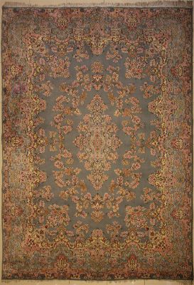 10'1"x13'1" Thrilling Medallion Pak Persian Rug in Luminous Grey, Beige & Reddish Brown, Vintage 10x14 Wool Double Knot Manifestation, Hand-Knotted Kashan / Isfahan Rug, qk1078 