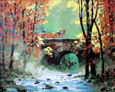 The Elated Workmanship: "Autumn Arch" in Graceful Green, Beige & Reddish Brown, Brushwork in 16x20(in) Acrylic on Canvas painting, Scenic & Impressionism / Everyday Life Art, pal14