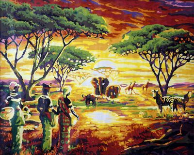The Uplifting Beauty: "Sunset Safari" in Gorgeous Gold, Green & Red, Brushwork in 16x20(in) Acrylic on Canvas painting, Scenic & Natural World Art, pal59