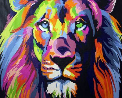 The Incredible Innovation: "Lionhearted Colors" in Delightful Multi-colors, Brushwork in 16x20(in) Acrylic on Canvas painting, Natural World Art, pal68