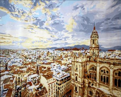 The Irresistible Handwork: ""Skyline Serenade: A Cityscape Symphony"" in Vibrant White, Beige & Brown, Brushwork in 16x20(in) Acrylic on Canvas painting, Scenic Art, pal85