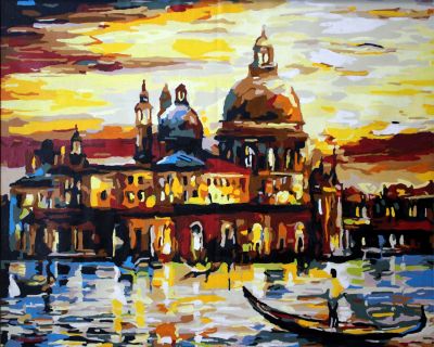 The Sensational Wonder: "Golden Reflections Of Venice" in Glistening Brown, Beige & Gold, Brushwork in 16x20(in) Acrylic on Canvas painting, Scenic Art, pal83