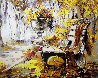 The Dreamlike Workmanship: "Autumn's Embrace" in Glittering White, Brown & Gold, Brushwork in 16x20(in) Acrylic on Canvas painting, Still Life Art, pal82
