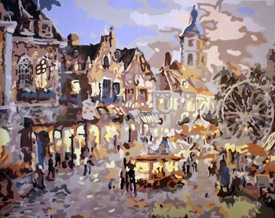 The Electrifying Classic: "Timeless Townscape" in Evocative Beige, Black & Gold, Brushwork in 16x20(in) Acrylic on Canvas painting, Scenic & Narrative Art, pal25
