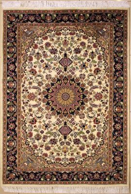 4'1"x6'4" Phenomenal Medallion Pak Persian Rug in Soothing White, Beige & Blue, New 4x6 Wool Double Knot Masterwork, Hand-Knotted Kashan / Isfahan Rug, qk08920 
