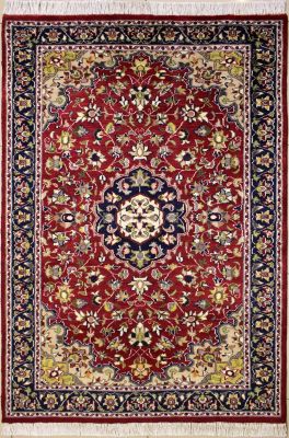 4'1"x6'5" Regal Medallion Pak Persian Rug in Exquisite Maroon, Beige & Blue, New 4x6 Wool Double Knot Workmanship, Hand-Knotted Kashan / Isfahan Rug, qk08915 