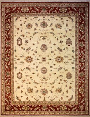 8'1"x10' Enthralling Floral Chobi Ziegler Rug in Dynamic White, Beige & White, New 8x10 Wool Double Knot Magnificence, Hand-Knotted Rug, qk08908 