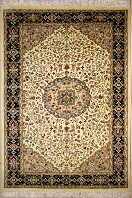 4'5"x7'3" Majestic Floral Pak Persian Rug in Heavenly White, Beige & Blue, New 4.5x7 Wool Double Knot Handwork, Hand-Knotted Kashan / Isfahan Rug, qk08864 
