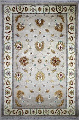 4'1"x6'3" Marvelous Floral Chobi Ziegler Rug in Twinkling Organic Dyed Beige, Gold & White, New 4x6 Wool Double Knot Jewel, Hand-Knotted Rug, qk08889 