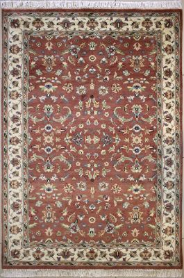 4'x6'4" Stylish Floral Pak Persian Rug in Alluring Reddish Brown, Beige & White, New 4x6 Wool Double Knot Classic, Hand-Knotted Mahal Rug, qk08837 