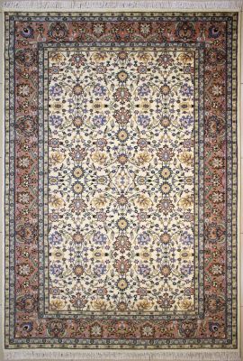 6'1"x9'3" Enthralling Floral Pak Persian Rug in Enticing White, Beige & Reddish Brown, New 6x9 Wool Double Knot Perfection, Hand-Knotted Mahal Rug, qk08899 