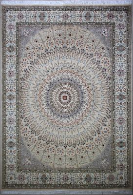 8'9"x12'4" Supreme Floral Pak Persian Rug in Enlightening Beige, Grey & White, New 9x12 Wool, Silk Double Knot Rarity, Hand-Knotted Taj Mahal Rug, qk08871 