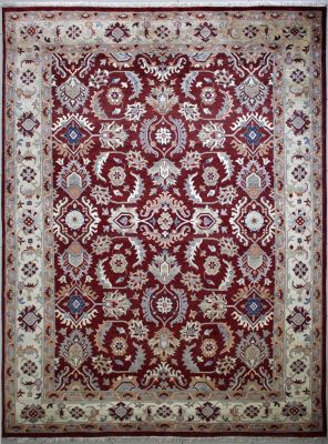 9'1"x12' Dazzling Floral Chobi Ziegler Rug in Exotic Red, Beige & White, New 9x12 Wool Double Knot Manifestation, Hand-Knotted Rug, qk08873 