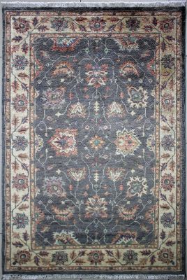 4'1x6'2 Chobi Ziegler Area Rug made using Vegetable dyes with Wool Pile - Floral Design | Hand-Knotted in Grey