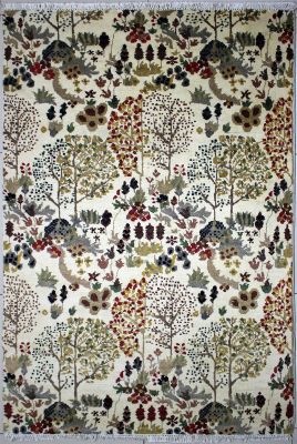 3'11x6'1 Chobi Ziegler Area Rug made using Vegetable dyes with Wool Pile - Floral Design | Hand-Knotted in White