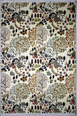 4'1x6'1 Chobi Ziegler Area Rug made using Vegetable dyes with Wool Pile - Floral Design | Hand-Knotted in White
