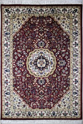 3'11x6'0 Pak Persian High Quality Area Rug with Wool Pile - Floral Design | Hand-Knotted in Red