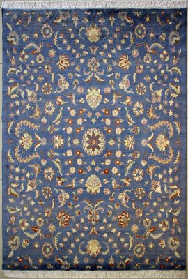 6'2x9'0 Pak Persian Area Rug with Silk & Wool Pile - Floral Design | Hand-Knotted in Greenish Blue
