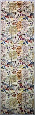 3'2x12'5 Chobi Ziegler Area Rug made using Vegetable dyes with Wool Pile - Floral Design | Hand-Knotted in White